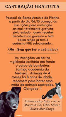 Divulgação Castração de animais