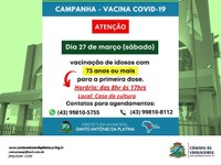 Atenção para vacinação nesse sábado 26/03/2021