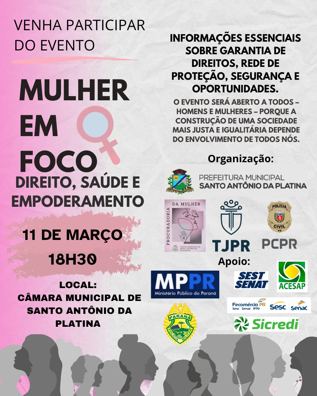 Evento "Mulher em Foco" aborda direitos, saúde e empoderamento em Santo Antônio da Platina